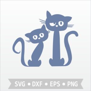 Vector Pareja de gatos sentados mirando de frente. dibujo vector silueta