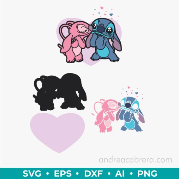 Stitch y su novia Angel muy enamorados Vector SVG a color, diseño por capas