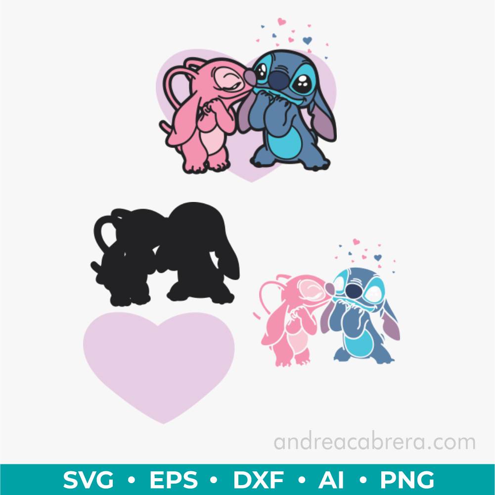 Stitch y su novia Angel muy enamorados Vector SVG a color, diseño por capas