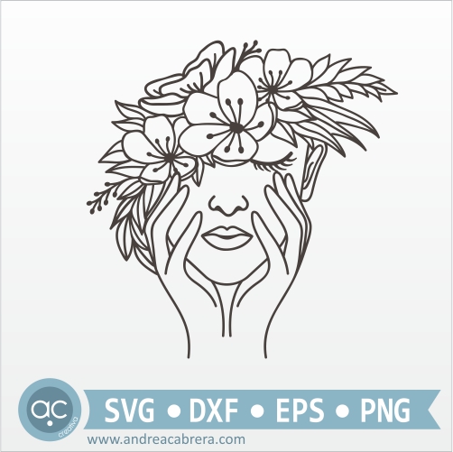 Vector lineal rostro mujer con detalles florales