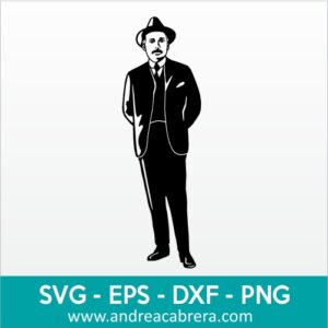 Vector Gregorio Hernández cuerpo completo. Dibujo vectorizado en color negro tipo silueta con detalles internos