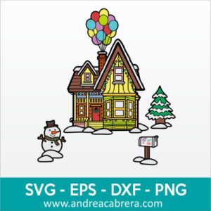Vector casa de Carl Y Ellie en navidad. Vectorizado en colores.