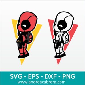 Vector Dead pool posando timido, en posición de espaldas y con la mano en el mentón. Versión mini