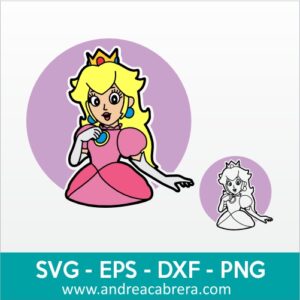 Vector Princesa Peach, con un fondo circular. Dibujo vectorizado en colores tonos pastel.