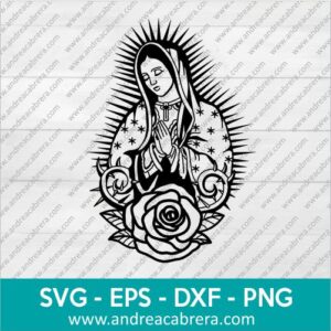 Vector Virgen de Guadalupe con Rosa. Diseño lineal