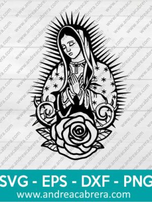 Vector Virgen de Guadalupe con Rosa. Diseño lineal