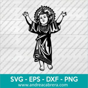Vector Divino Niño Jesus. Dibujo vectorizado en color negro tipo silueta con detalles internos.