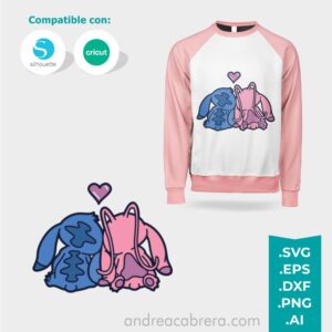 Stitch y Angel sentados de estalda Vector SVG a color, diseño por capas