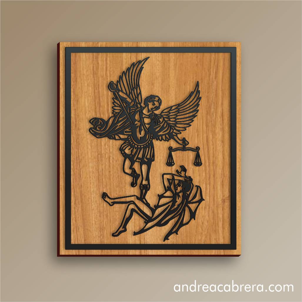 Cuadro de San Miguel Arcángel realizado en corte láser madera