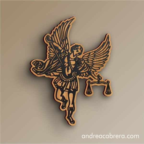 Pieza decorativa de San Miguel Arcángel patrono protector realizado en corte láser madera