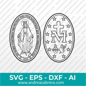 Vector Nuestra Señora de las Gracias de la Medalla Milagrosa en sus 2 caras con el texto en español