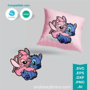 Angel abrazando a Stitch por la espalda Vector SVG a color