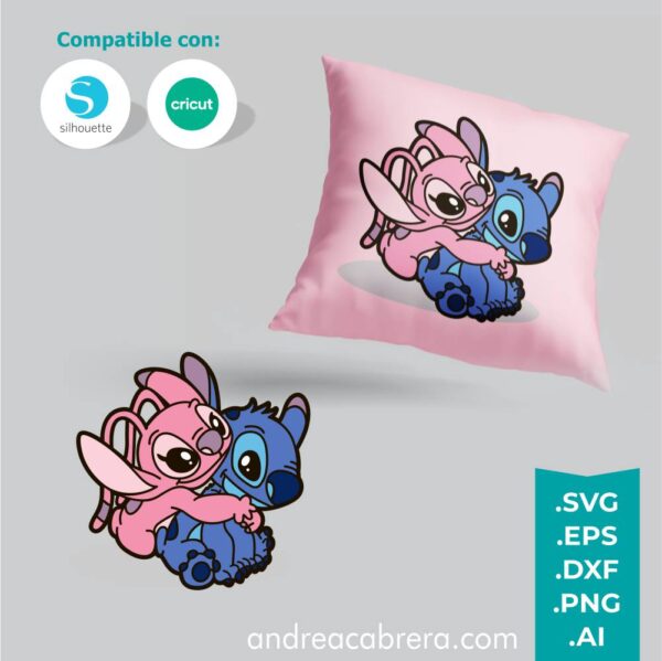 Angel abrazando a Stitch por la espalda Vector SVG a color