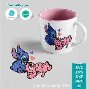 Stitch y Angel rozando narices Vector SVG a color