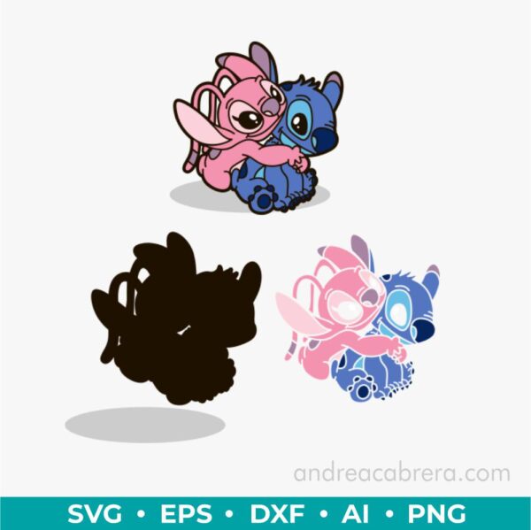 Angel abrazando a Stitch por la espalda Vector SVG a color, diseño por capas
