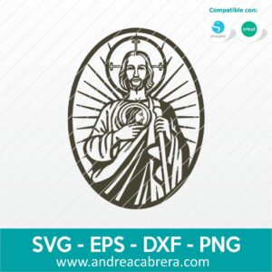 Vector San Judas Tadeo formato óvalo. Dibujo en color negro tipo silueta con detalles internos.