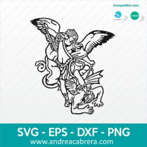 Vector San Miguel Arcángel. Dibujo en color negro tipo silueta con detalles internos.