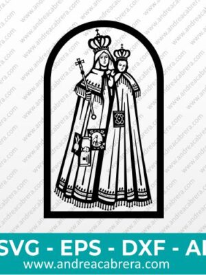 Vector religioso de la Virgen Sagrada María en formato SVG DXF EPS AI PNG JPG monocromático.