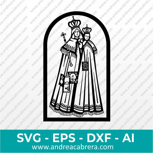Vector religioso de la Virgen Sagrada María en formato SVG DXF EPS AI PNG JPG monocromático.