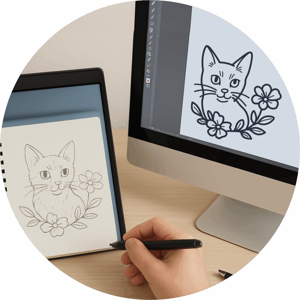 proceso de vectorización de boceto a vector