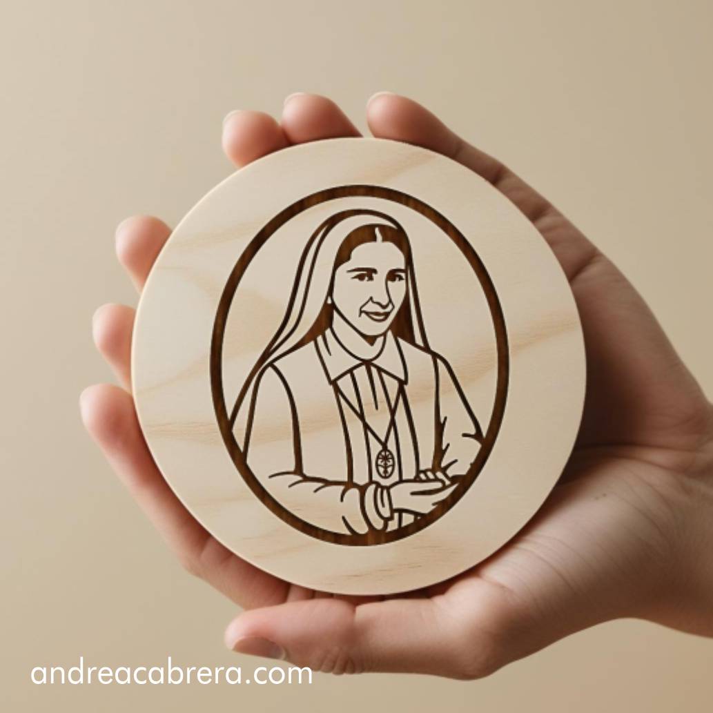 Pieza decorativa en madera con grabado de Santa Carmen Rendiles
