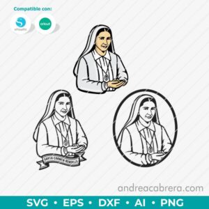 Vector Santa Carmen Rendiles en tres versiones diferentes. Dibujo en color negro tipo silueta con detalles internos.