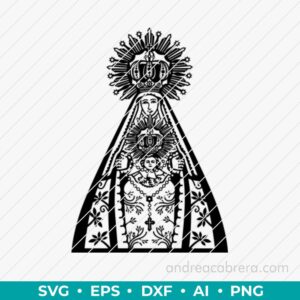 Diseño digital de la virgen de peñarroya vector SVG listo para grabado láser o impresión. Descarga inmediata en varios formatos.