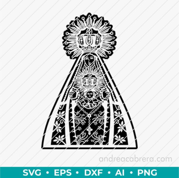 Diseño digital de la virgen de peñarroya vector SVG  listo para grabado láser o impresión. Descarga inmediata en varios formatos.