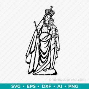 Diseño digital de ña Virgen de la Nube vector SVG  listo para grabado láser o impresión. Descarga inmediata en varios formatos.