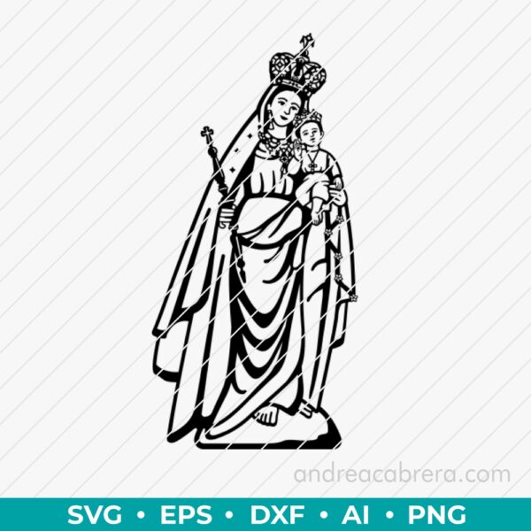 Diseño digital de la Virgen de la Nube vector SVG  listo para grabado láser o impresión. Descarga inmediata en varios formatos.