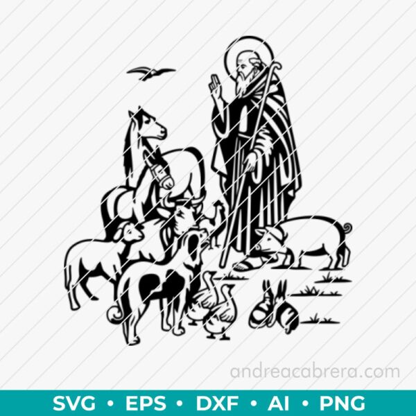 SAN ANTONIO ABAD rodeado de animales Vector lineal