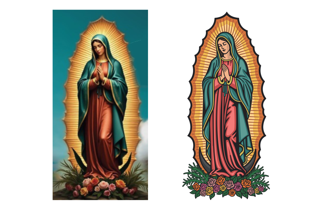 Vectorización de la Virgen de Guadalupe a cuerpo completo