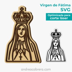 Virgen de Fátima vector SVG para corte láser en mockup de madera