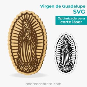 Virgen de Guadalupe vector SVG para corte láser en mockup de madera
