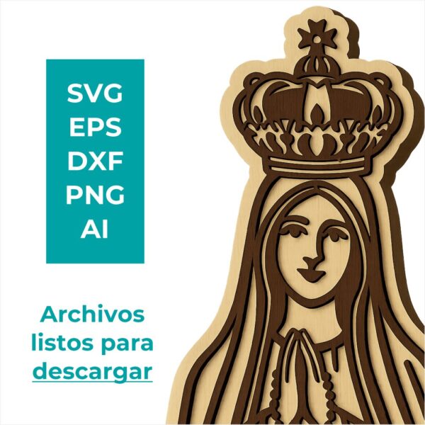 Archivos digitales de la Virgen de Fátima para corte láser listos para descargar