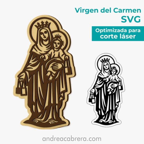 Virgen del Carmen vector SVG para corte láser en mockup de madera