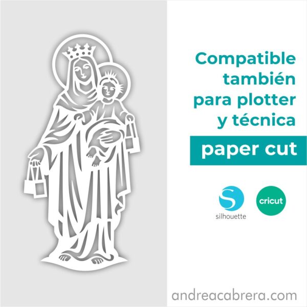 Virgen del Carmen compatible con plotter de corte y técnica papercut