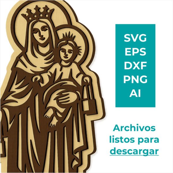 Archivos digitales de la Virgen del Carmen para corte láser listos para descargar