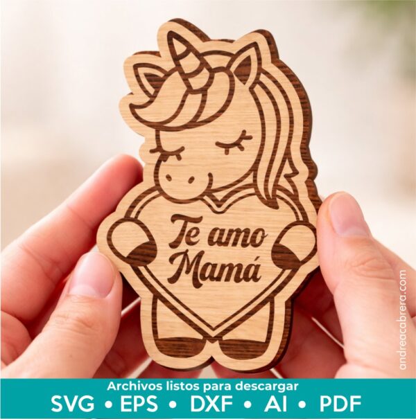 Unicornio para Día de la Madre en MDF con grabado láser y archivo SVG listo para descargar