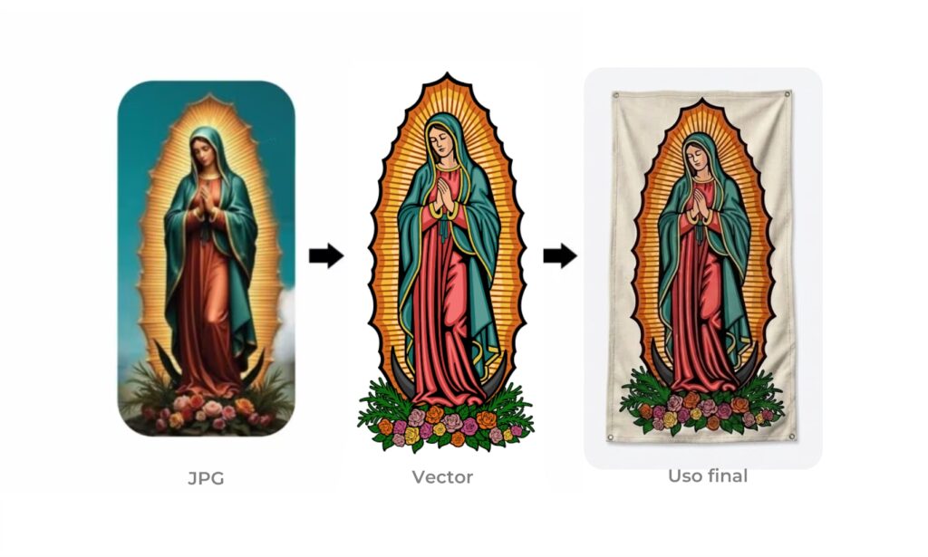 vectorización de virgen de guadalupe para impresión de pendón a gran escala