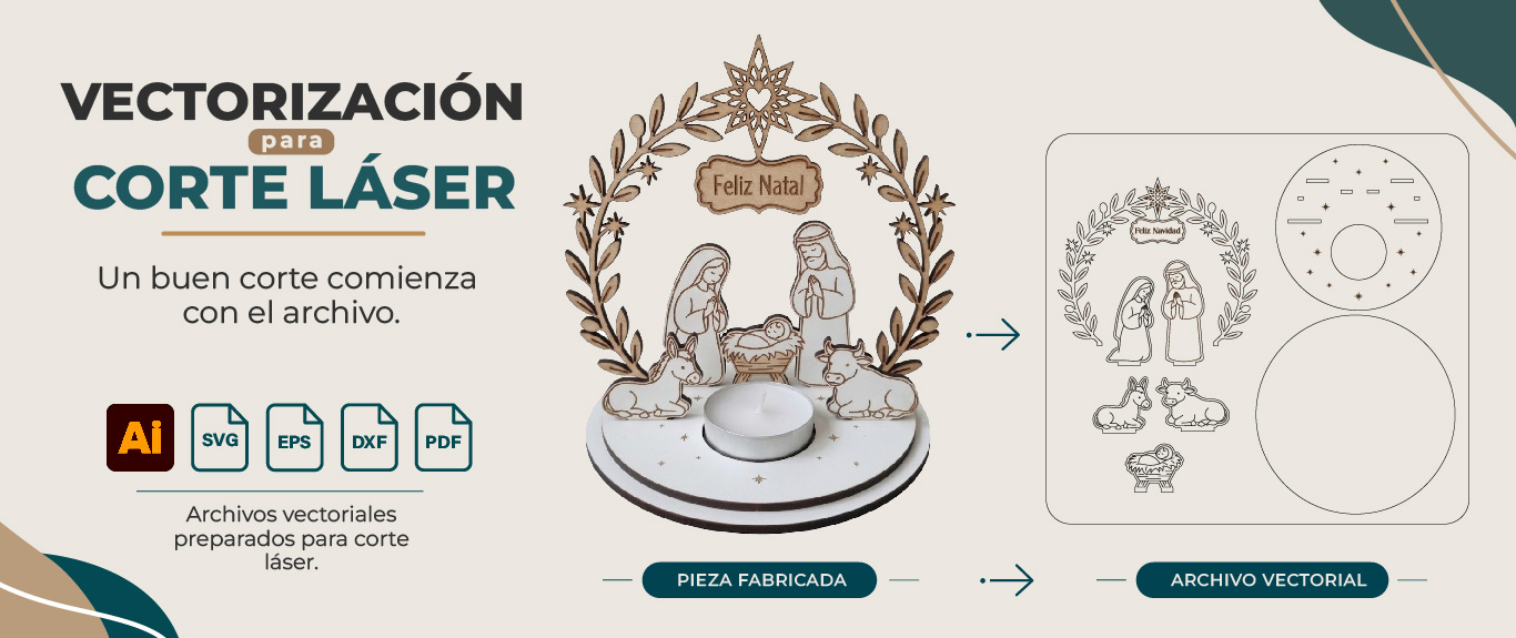 Vectorización para corte láser. Vectorización de un pesebre en MDF para corte láser