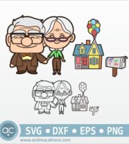 Ilustración Carl y Ellie con su casa y su buzón