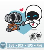 Ilustración Wall-e y Eva enamorados